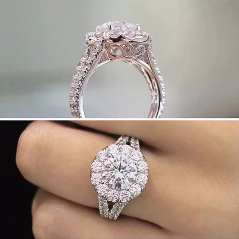 Round 925 Silver Elegant Engagement Diamond Ring - Picture 6 of 6